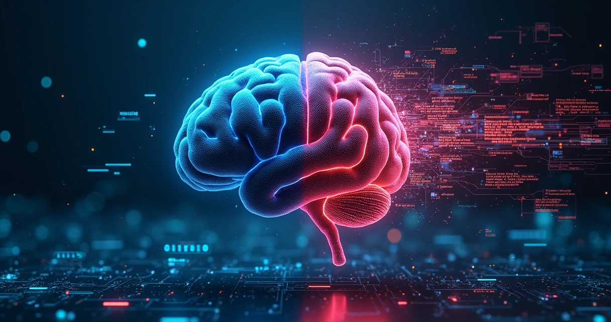 Cérebro artificial com dados distorcidos representando alucinações em IA 