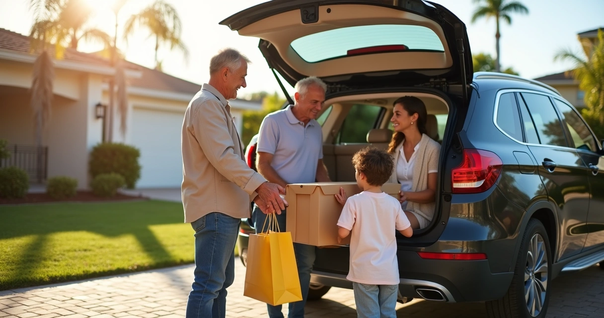 Família embarcando em SUV alugado em Orlando 