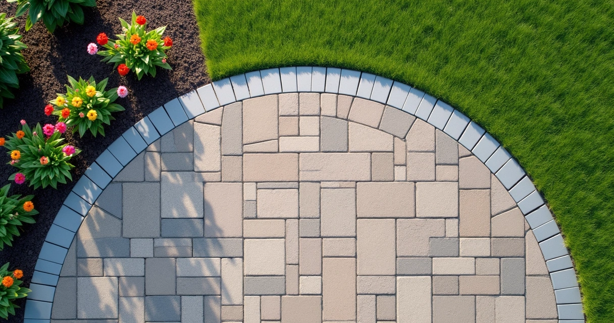 Aluminum edging along curved paver patio 