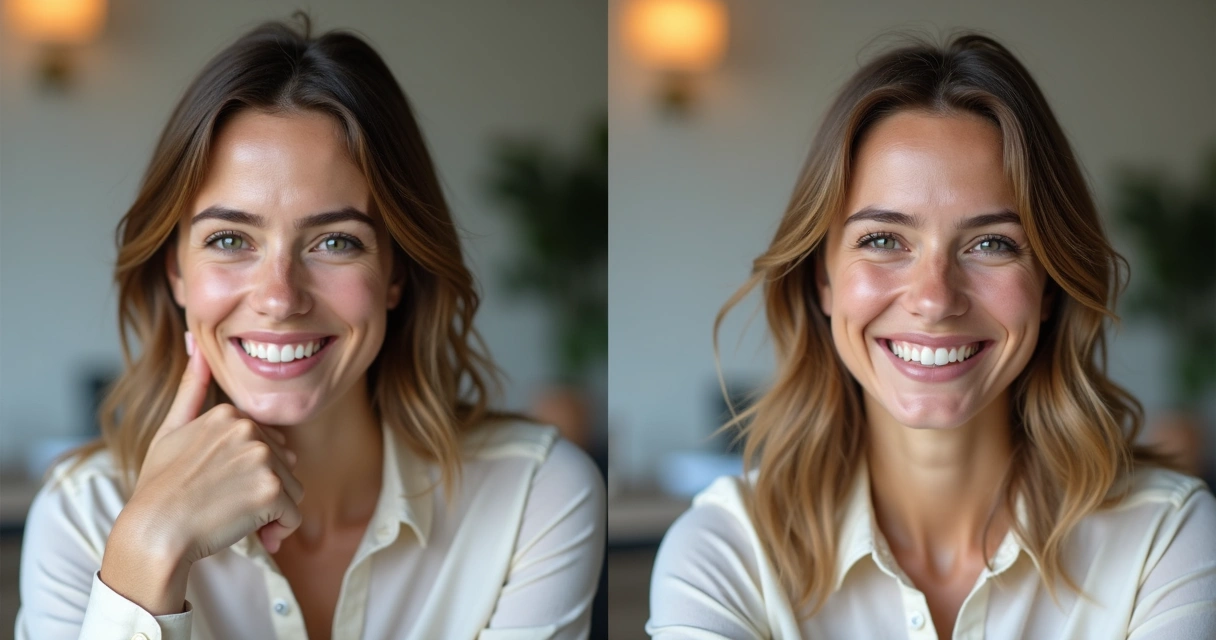 Mentorada sorrindo antes e depois da mentoria 