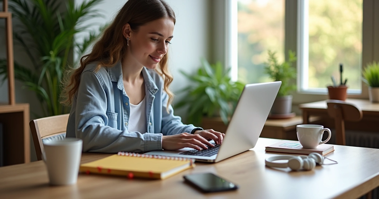 Estudante usando leitor de tela em ambiente de estudo 
