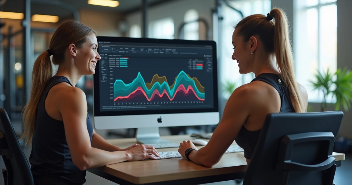 Treinador mostra progresso do aluno no gráfico de desempenho 