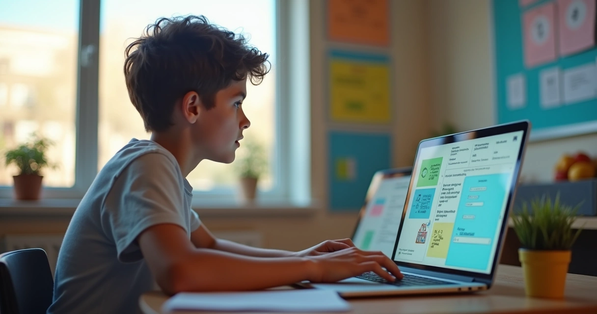 Estudante utilizando flashcards digitais com IA em ambiente de estudo