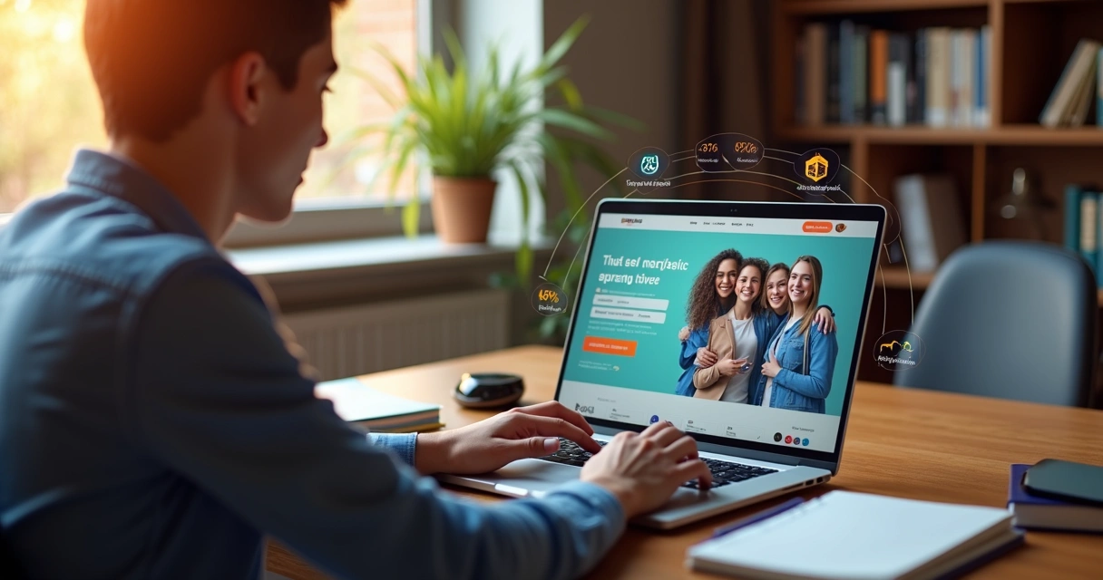 Pessoa jovem preenchendo landing page de inscrição em notebook 