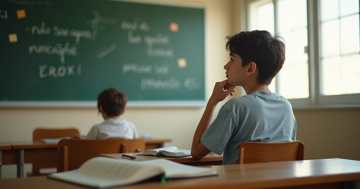 Adolescente em sala de aula olhando pela janela em reflexão profunda 