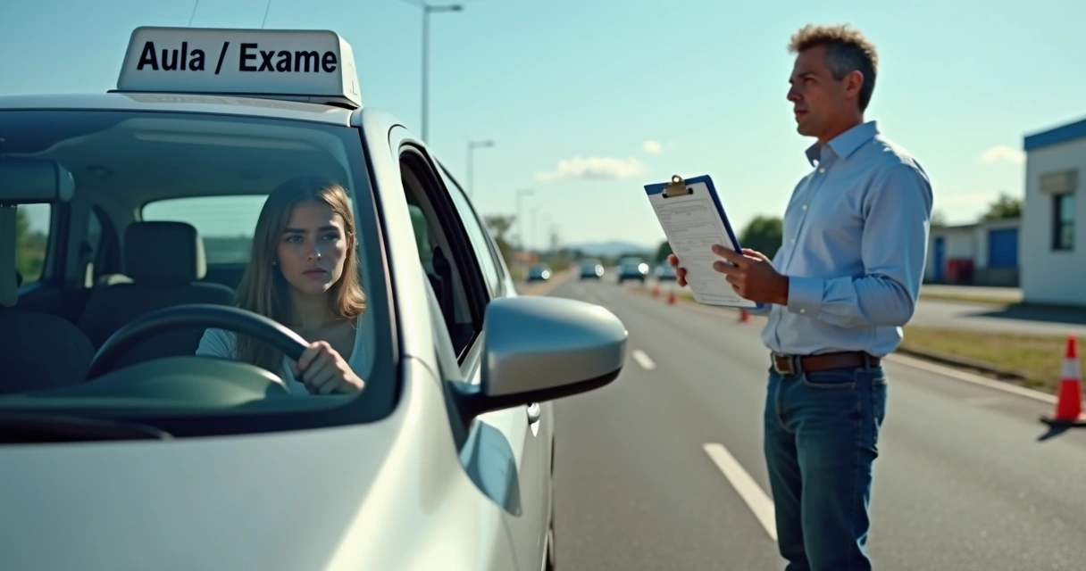 Candidato preocupado sentado dentro do carro após reprovar no exame prático de direção 