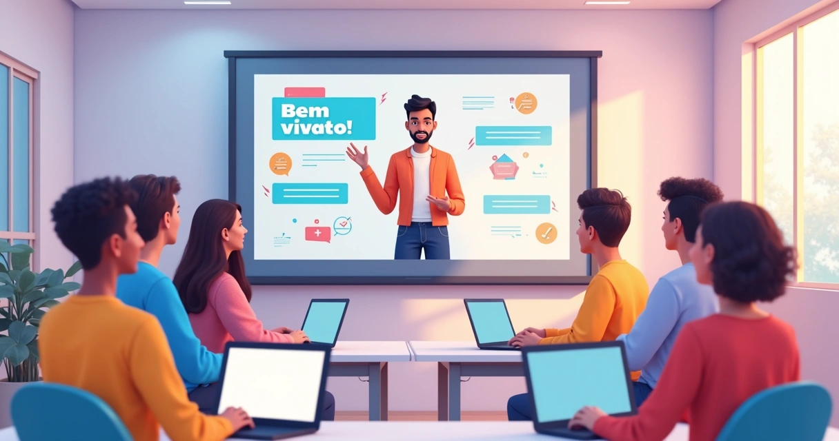 Alunos atentos assistindo aula inaugural em ambiente virtual 