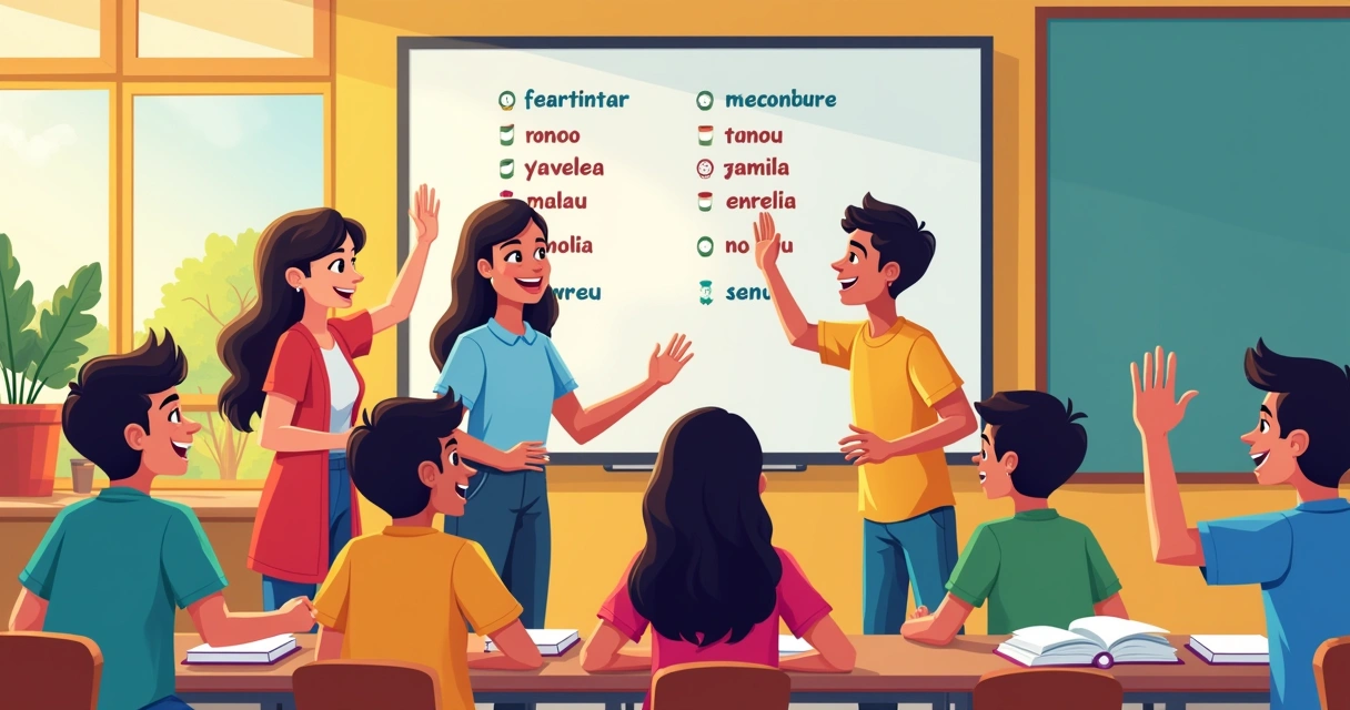 Alunos de ensino fundamental interagindo com quiz em inglês na lousa digital 