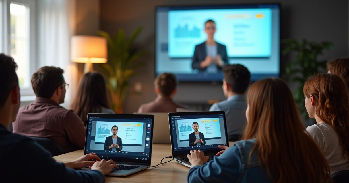 Sala virtual com alunos universitários e professor interagindo em tela compartilhada 