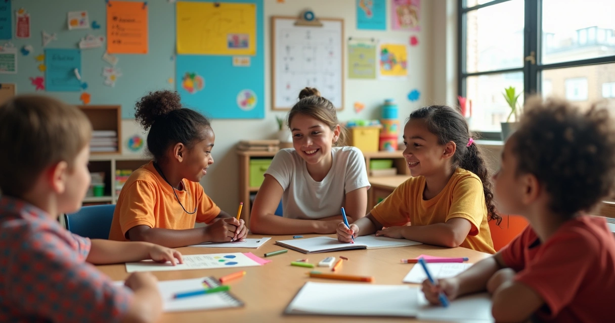 Alunos sentados em círculo participando de roda de conversa na escola