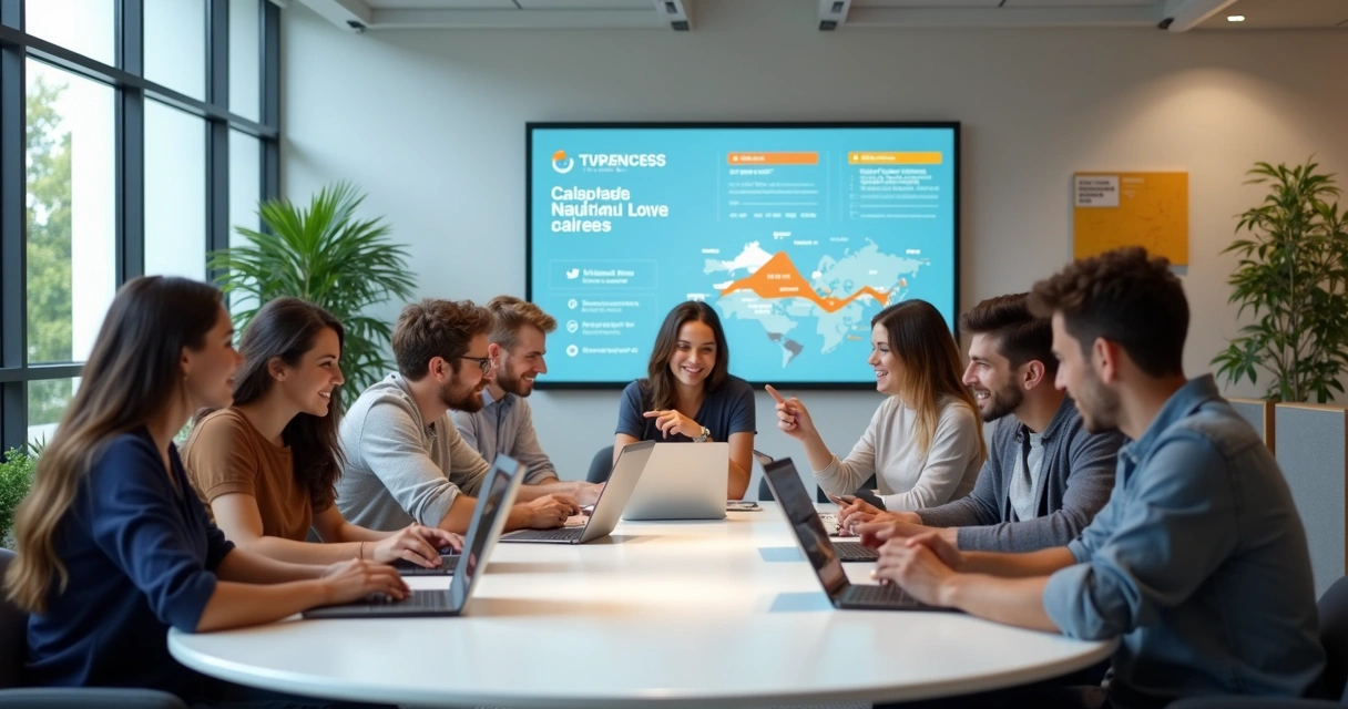 Alunos interagindo em curso online com computadores e smartphones 