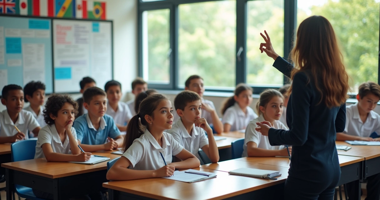 Estudantes internacionais em sala de aula no ensino médio 