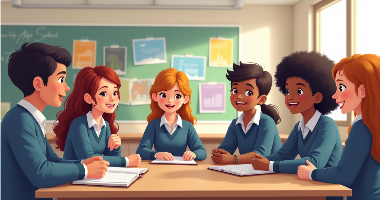 Alunos simulando conversa em inglês 