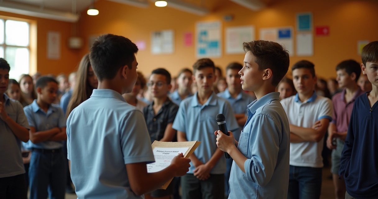 Estudantes em projeto de cidadania escolar
