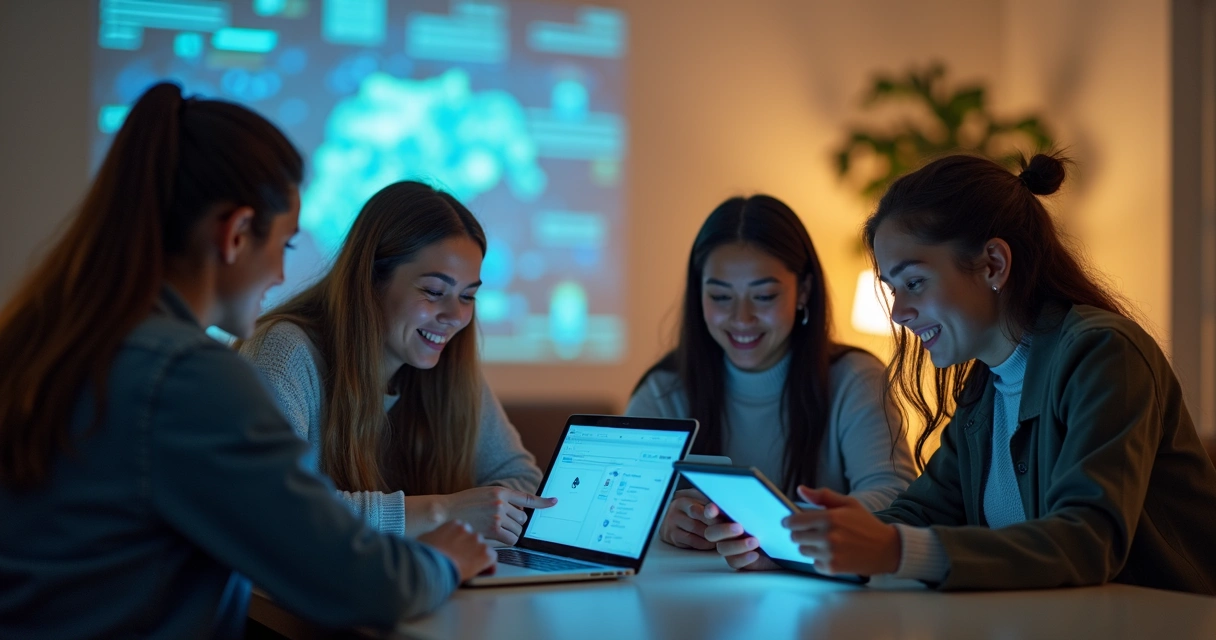 Grupo de alunos estudando juntos virtualmente 
