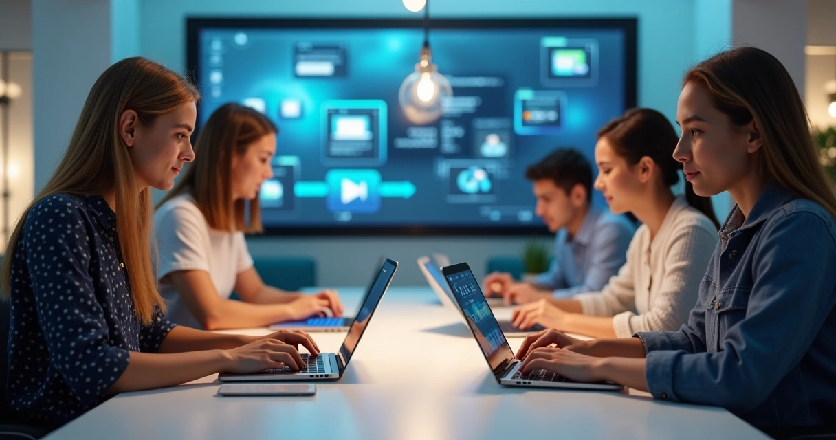 Grupo de alunos acessando diferentes plataformas digitais 