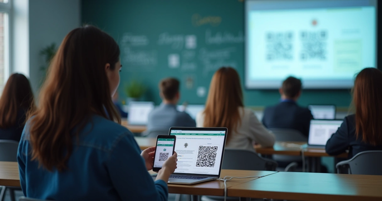 Estudante valida certificado digital com QR Code em sala de aula