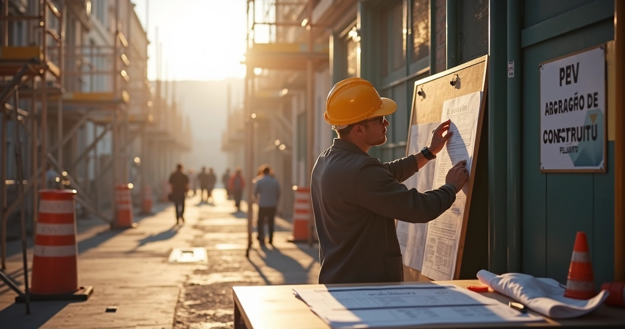 Alvará de construção aprovado sendo afixado em obra 
