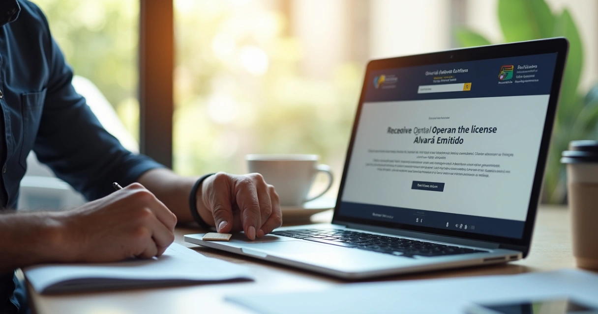 Empresário recebendo licença digital no computador
