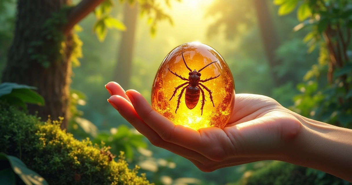 Âmbar e fósseis juntos na natureza brasileira 