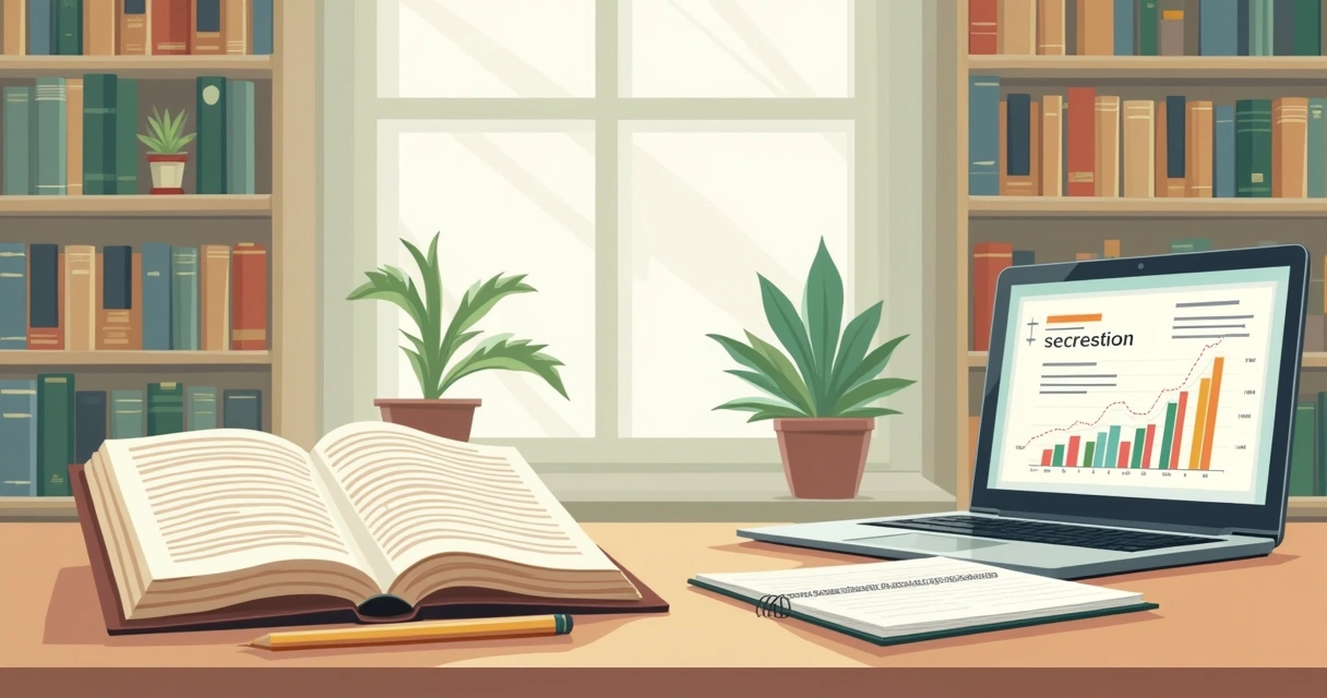 Ambiente acadêmico com um livro aberto sobre metodologias de pesquisa e anotações em um ambiente iluminado.