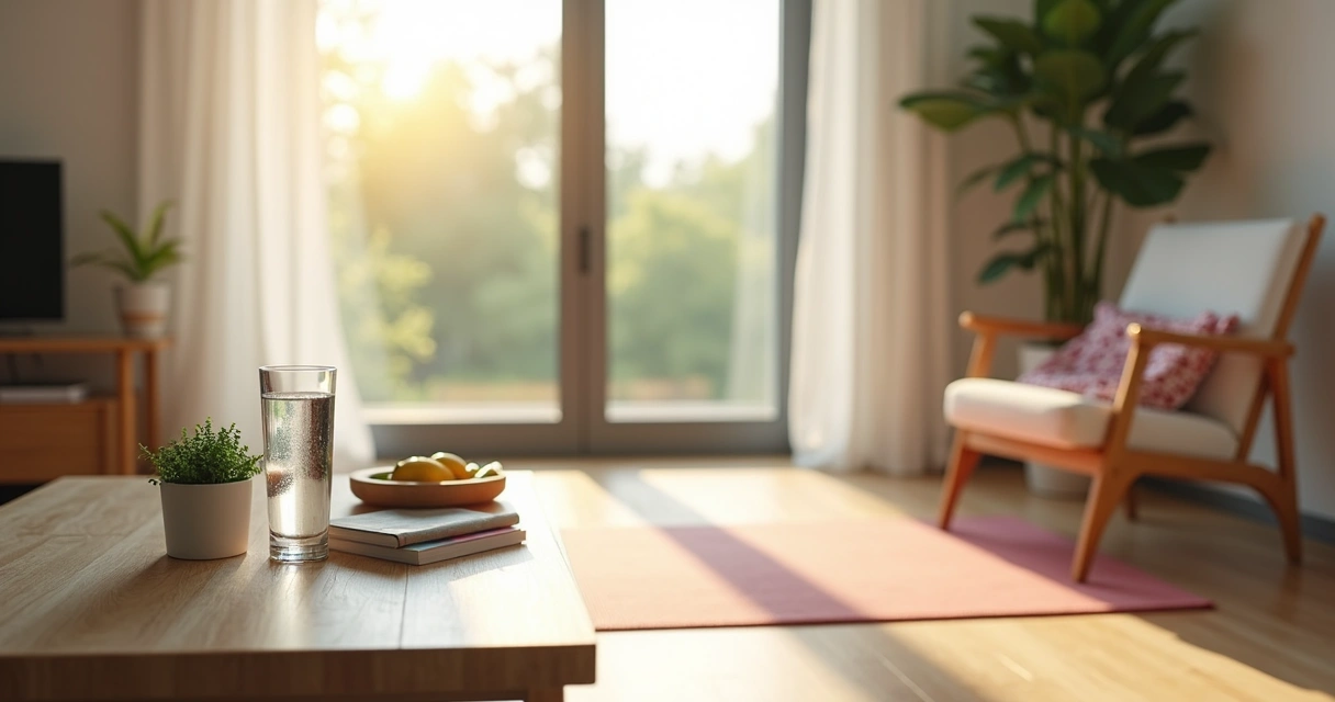 Sala organizada com itens que promovem hábitos saudáveis 