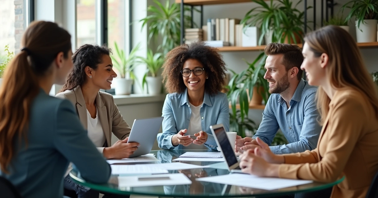 Equipe de trabalho reunida em ambiente colaborativo empresarial 