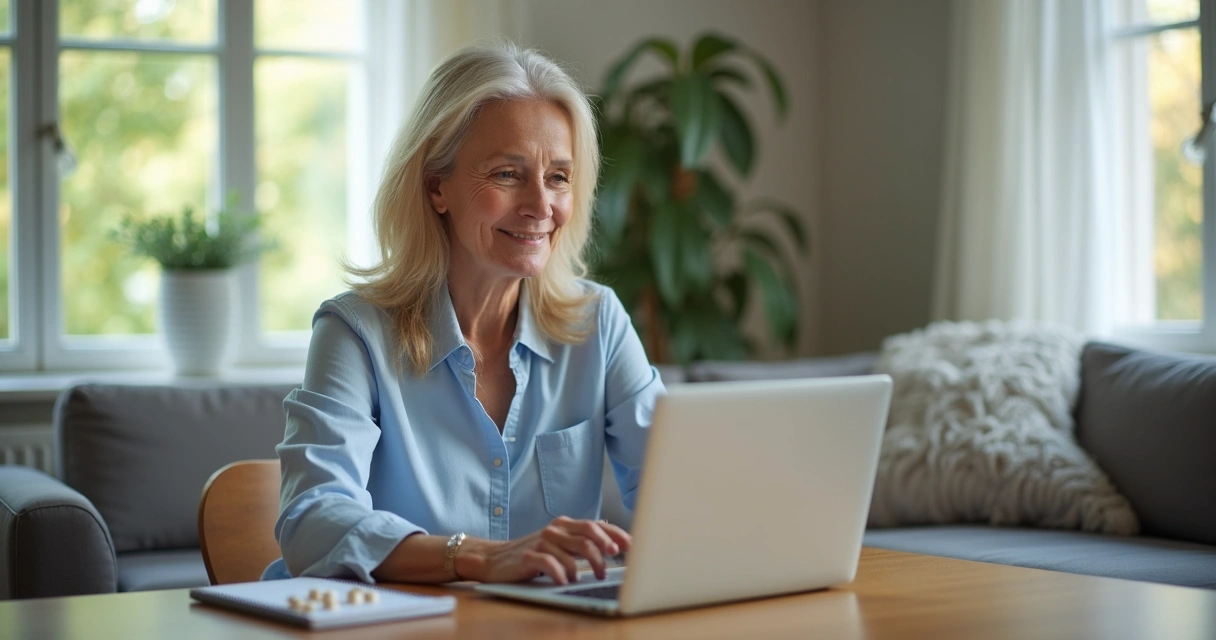 Paciente em ambiente doméstico preparado para consulta online.