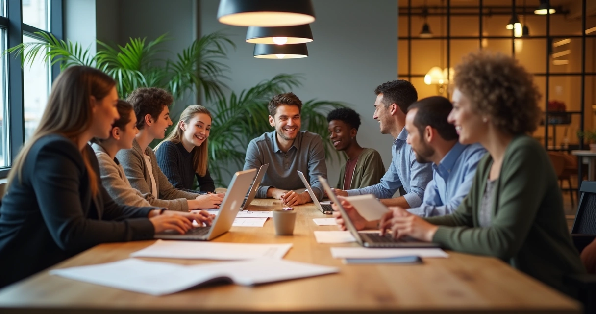 Pessoas trabalhando juntas em escritório humanizado