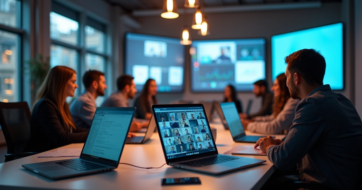 Ambiente de educação digital corporativa com cursos e networking 