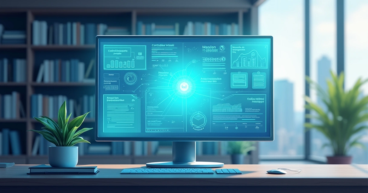 Ambiente de escritório moderno mostrando documentos legais na tela do computador.