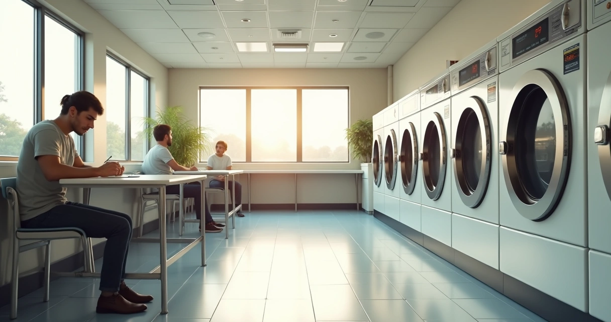 Lavanderia limpa e confortável organizada 