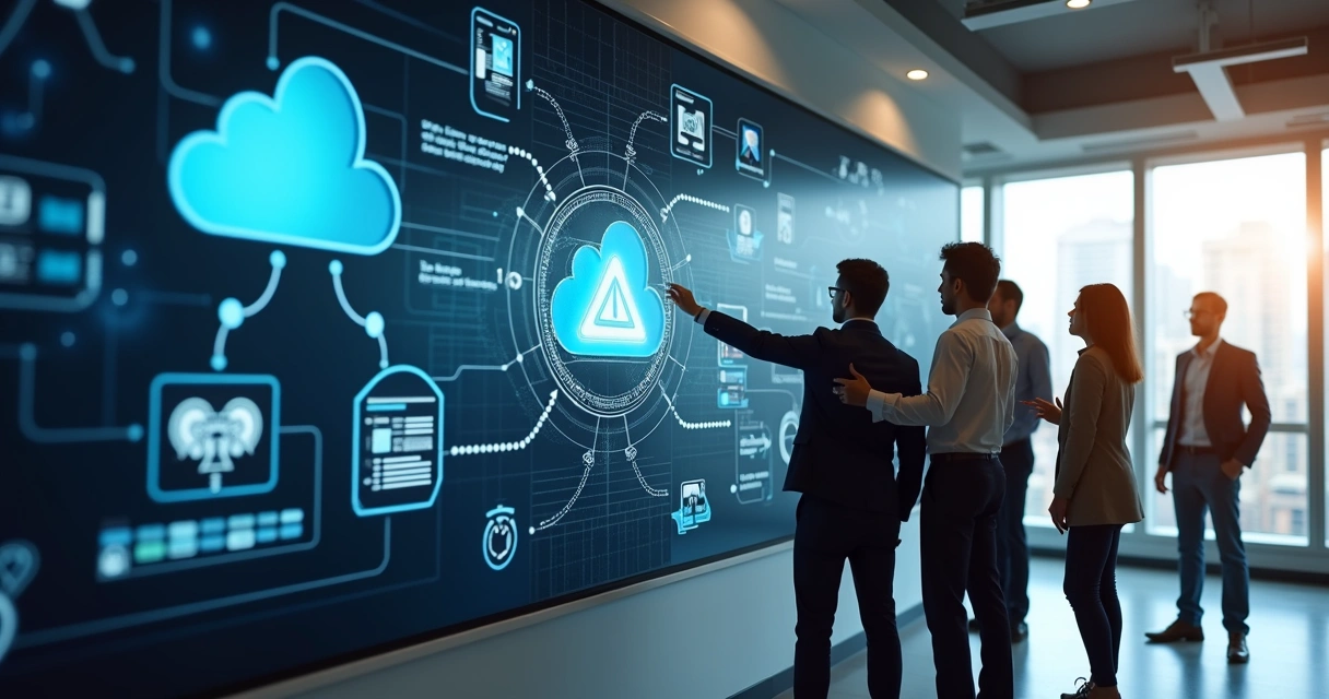 Painel de gestão de múltiplas nuvens em escritório moderno 