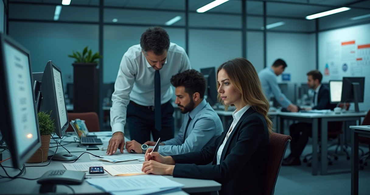 Equipe em escritório com clima tenso e ambiente de trabalho tóxico 