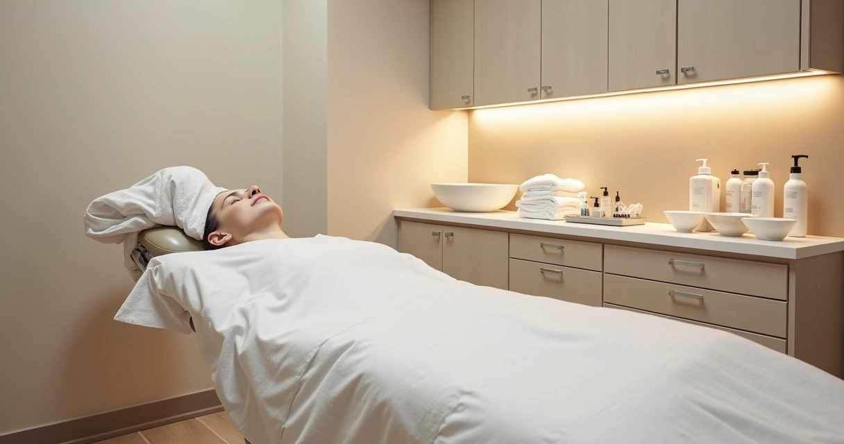 Sala de atendimento estético organizada para aplicação de peeling 