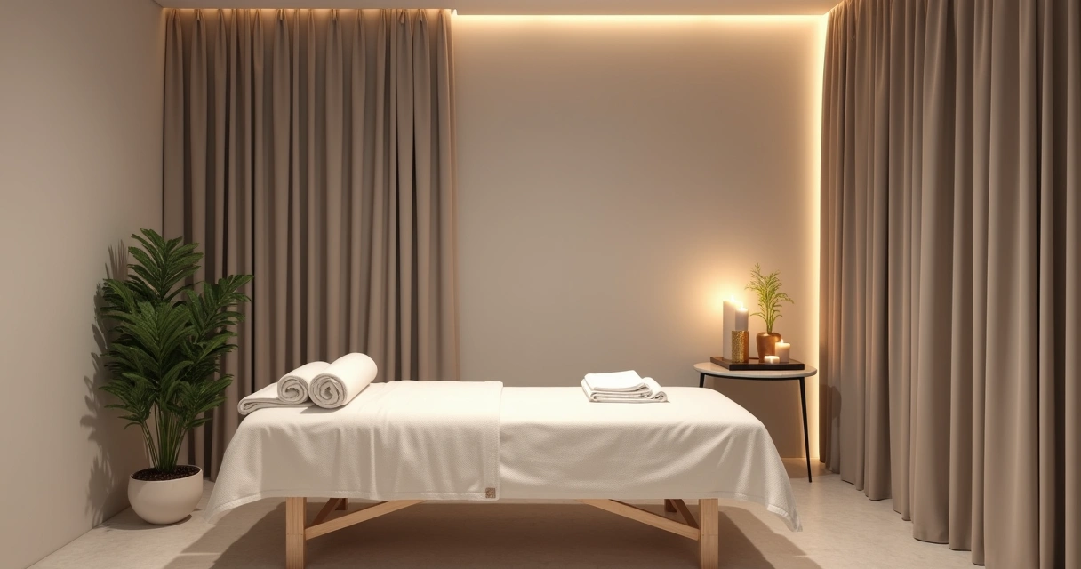 Sala de massagem com luz suave e privacidade garantida 