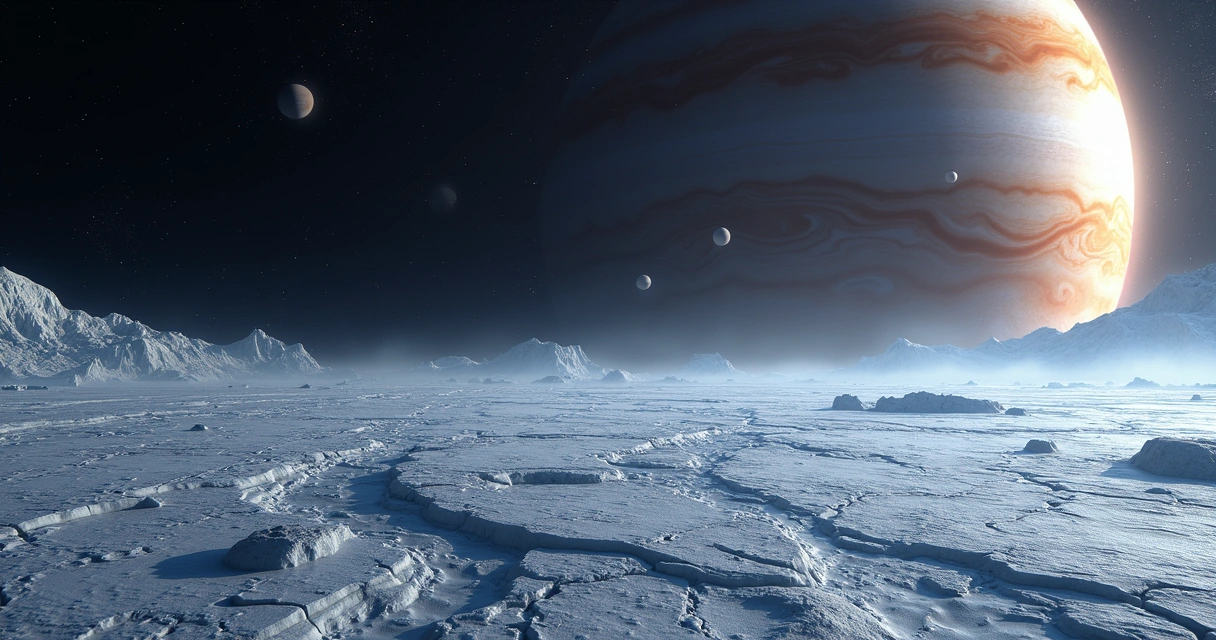 Representação do campo de radiação atingindo a superfície de Europa 