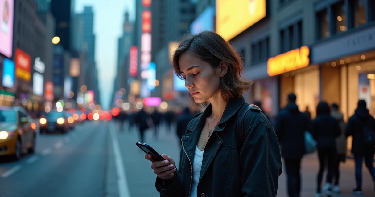 Pessoa em ambiente urbano com excesso de estímulos visuais e sonoros 