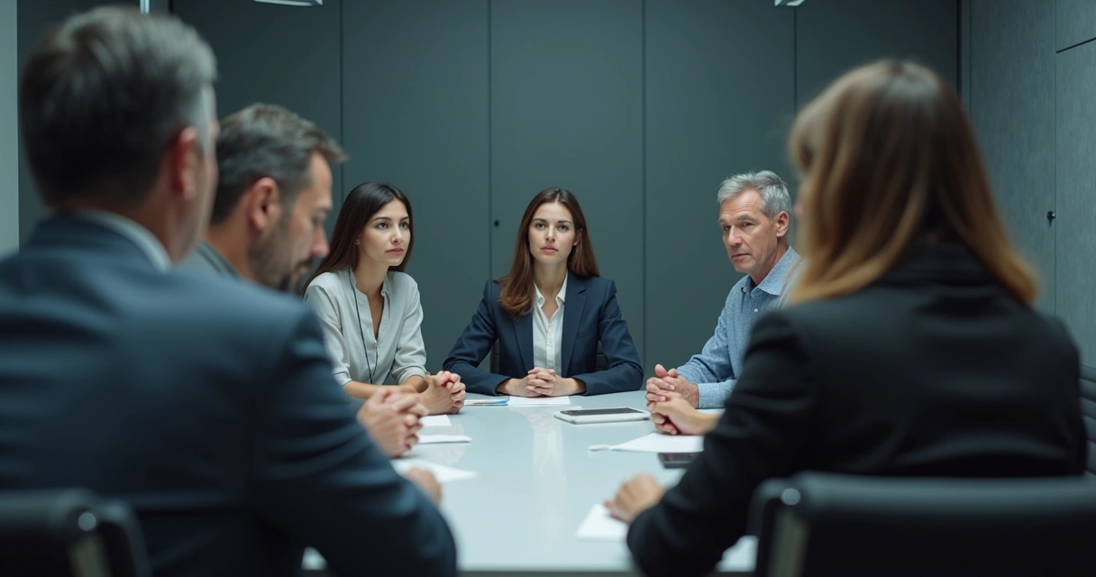 Grupo em ambiente social tenso e silencioso