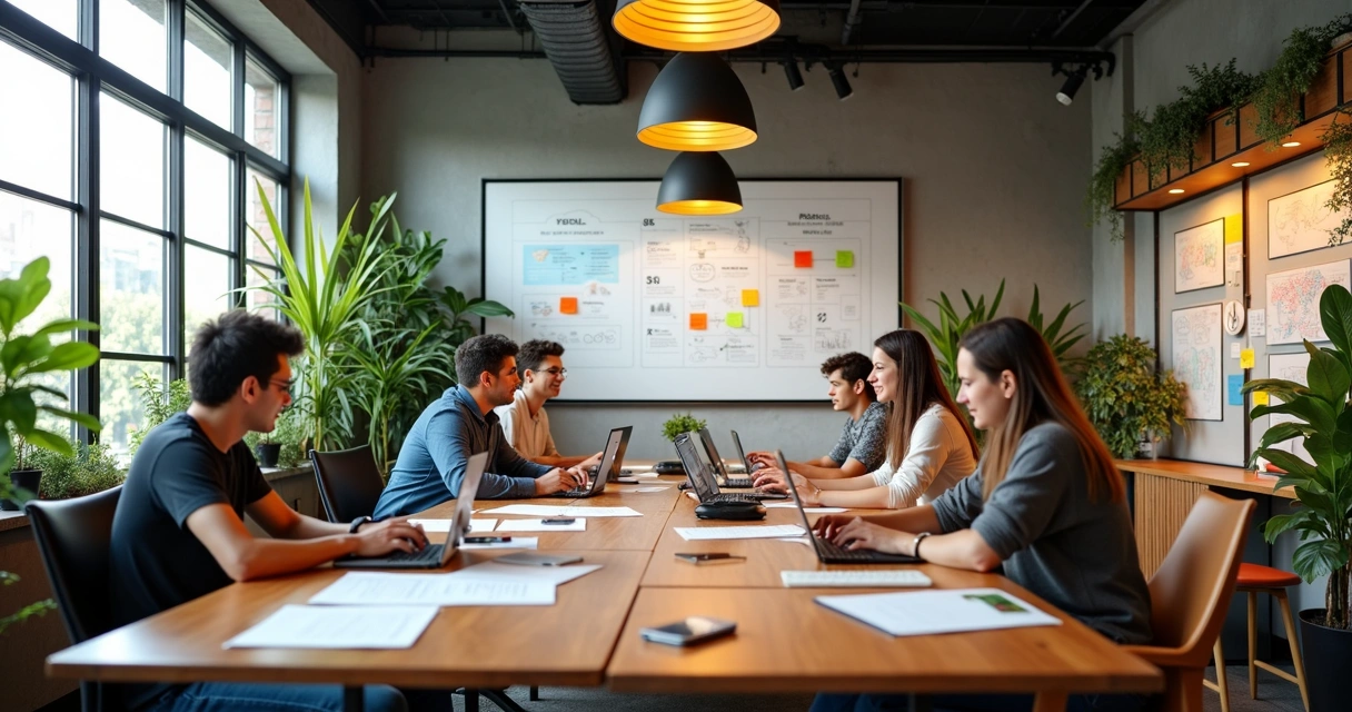 Ambiente de trabalho moderno com jovens empreendedores no Paraná