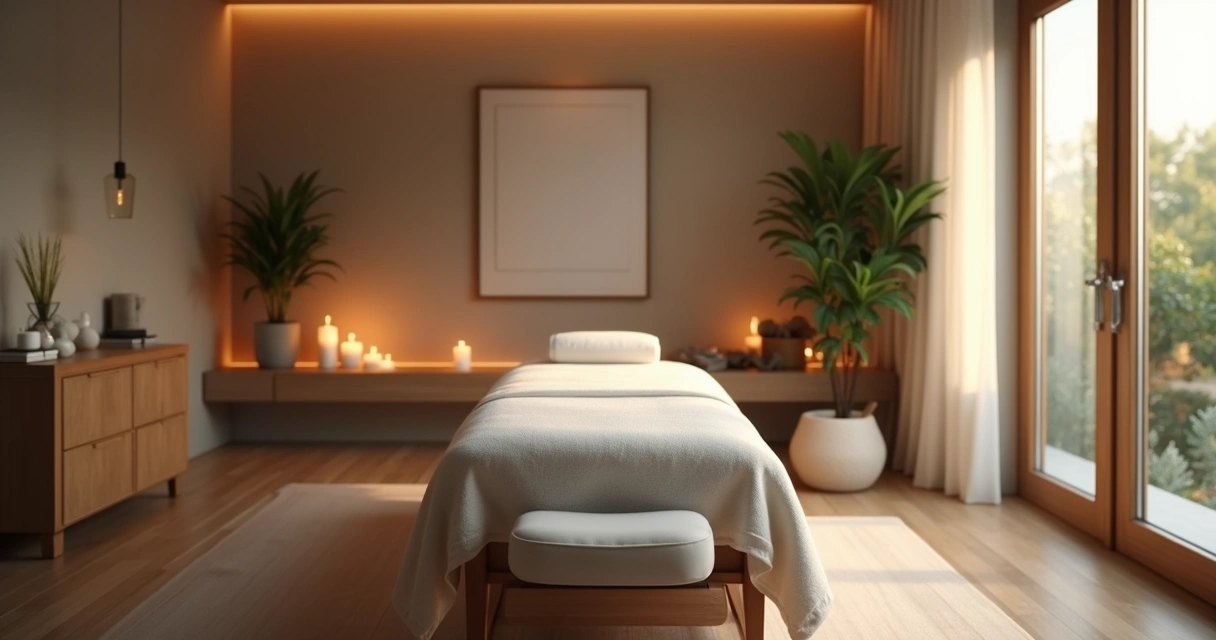 Ambiente terapêutico preparado para massagem masculina 