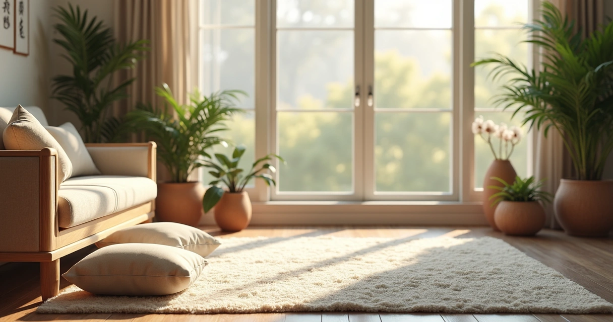 Sala tranquila de terapia com tapete e almofadas 
