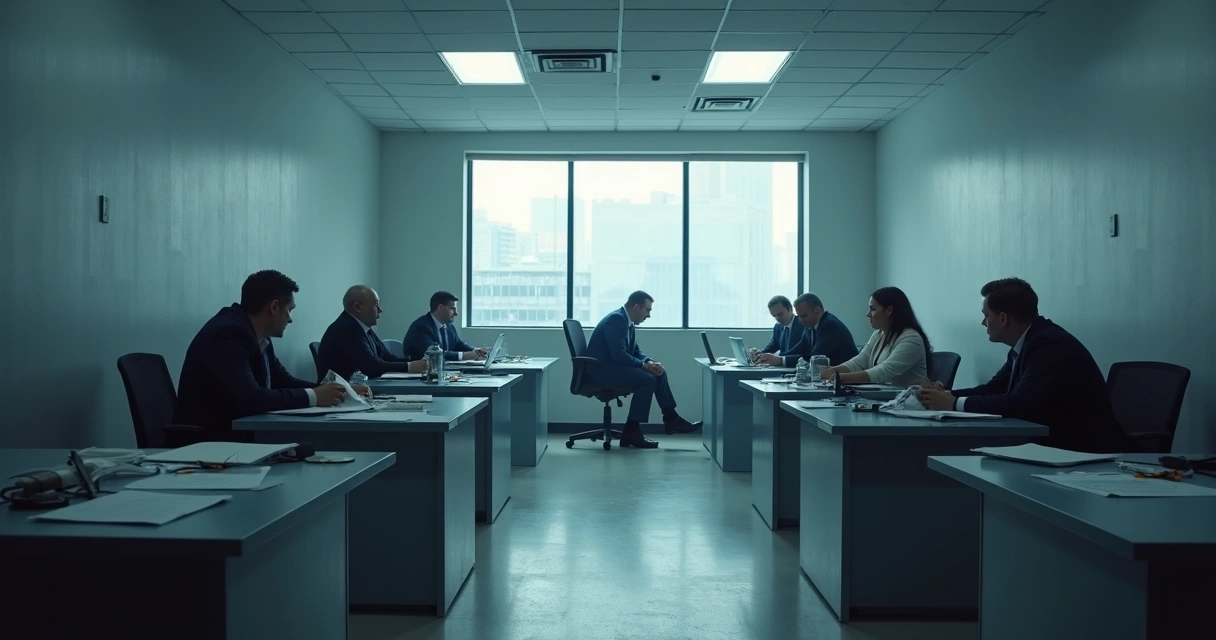 Ambiente de trabalho afetado por doença mental com pessoa isolada 