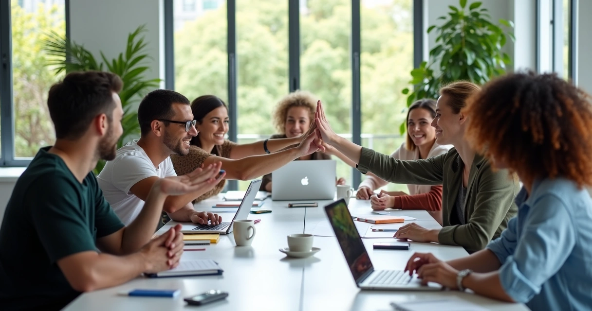 Equipe de trabalho colaborando em ambiente moderno 