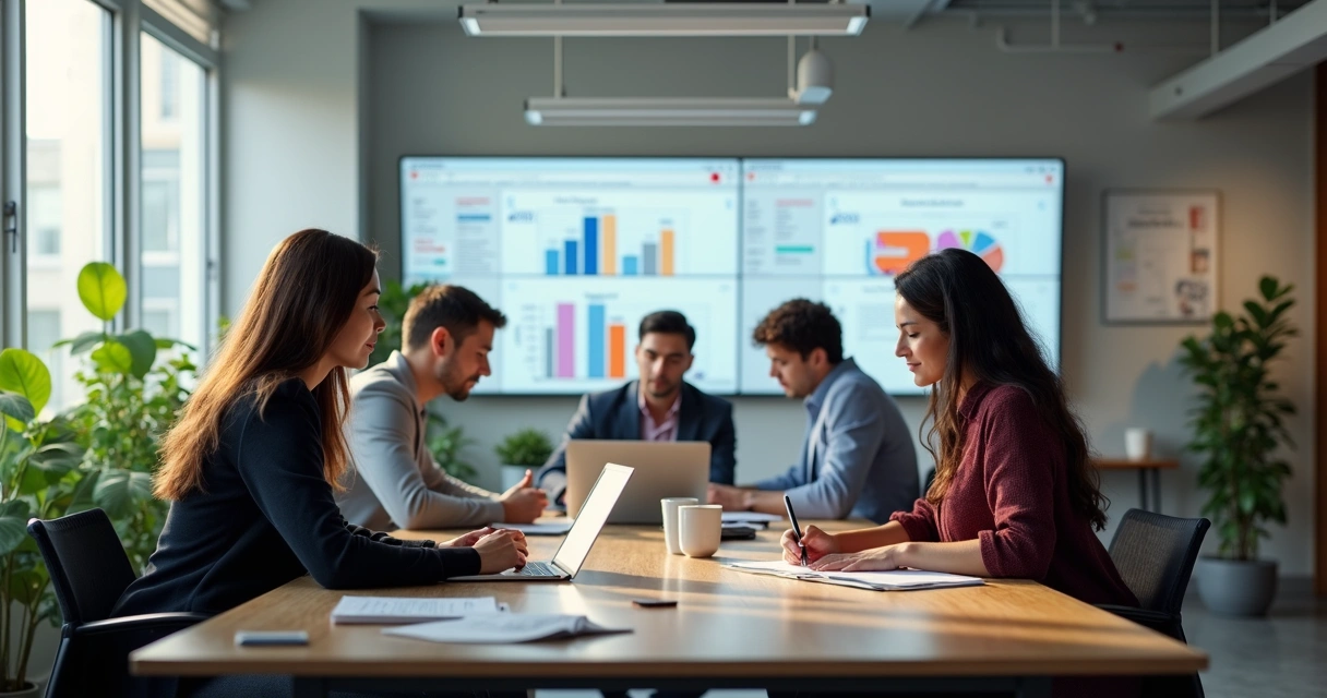 Equipe de trabalho em ambiente organizacional saudável 