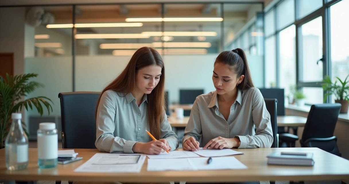 Espaço de trabalho organizado com clima calmo e colaborativo