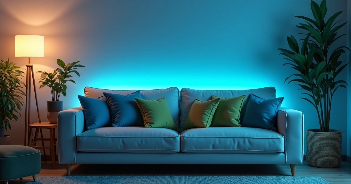 Sala tranquila iluminada por luz azul suave 