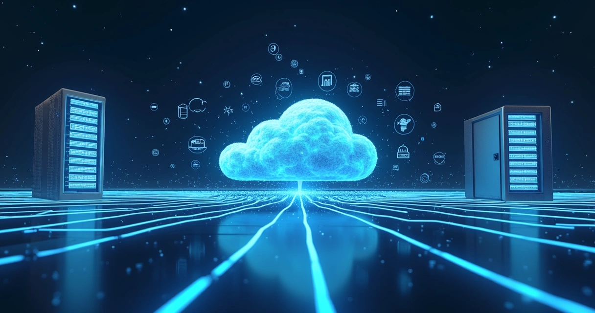 Representação visual de ambientes híbridos de TI, com nuvem, servidores locais e Edge Computing lado a lado 