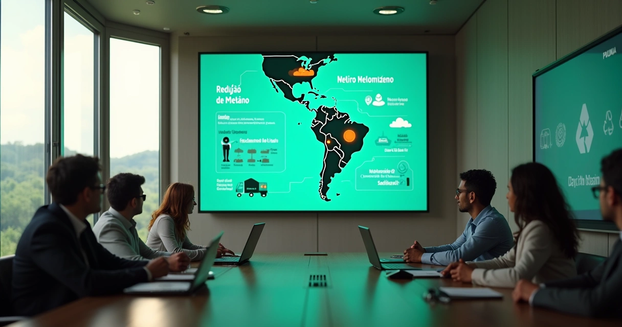 Painel explicativo sobre redução de metano em lixões na América Latina 
