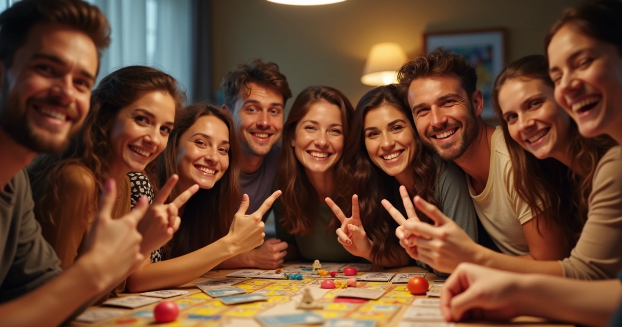 Grupo tirando selfie sorrindo durante noite de jogos 